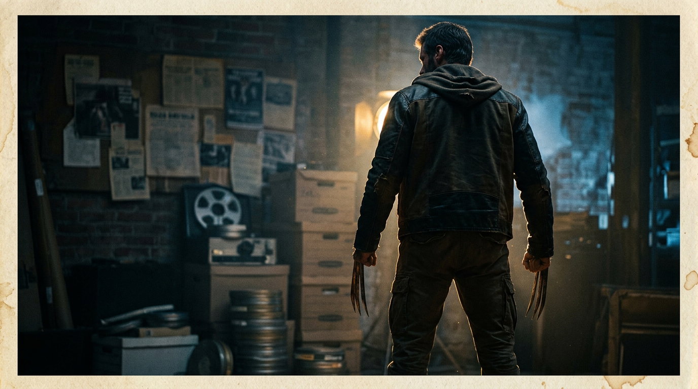 Cinematic documentary-style silhouette of a clawed antihero